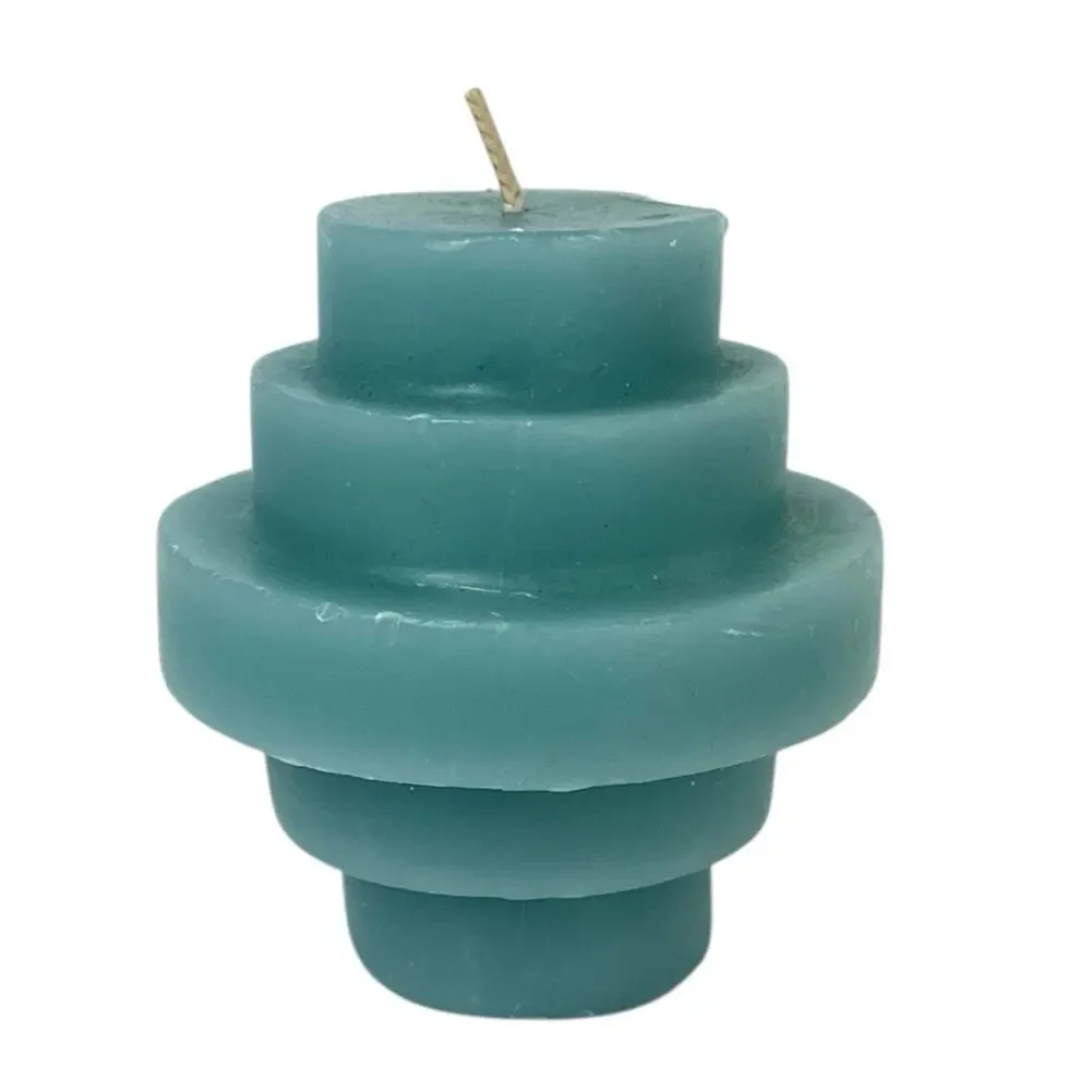 Tiered Pillar Candle Seafoam Light Teal Blue Green geometric modern ocean 4” NEW